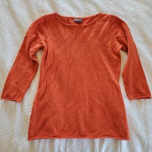 Neiman Marcus 100% Cashmere Sweater – Women’s Medium Orange 3/4 Sleeve Pullover
